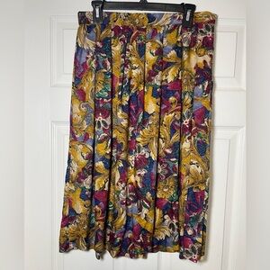 Worthington Petite Women's Vintage Paisley Pleated Front Midi Skirt Size 14P
